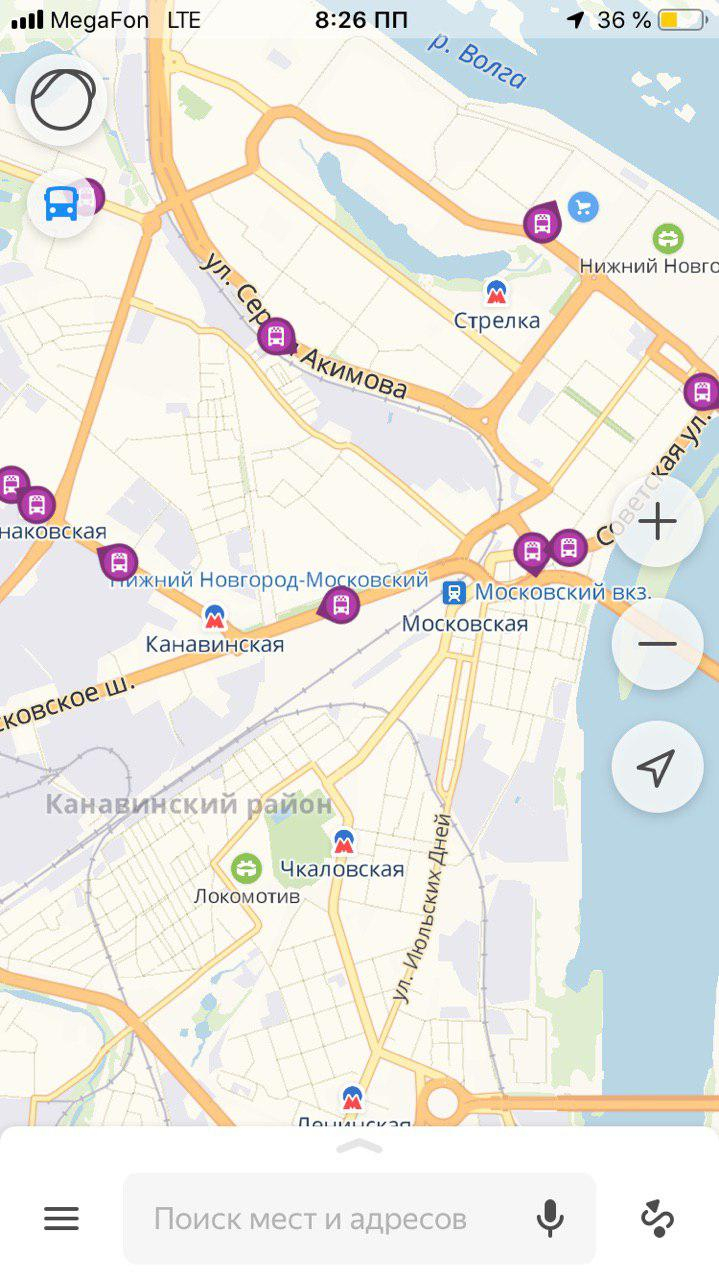 Яндекс начал показывать движение транспорта в Нижнем Новгороде